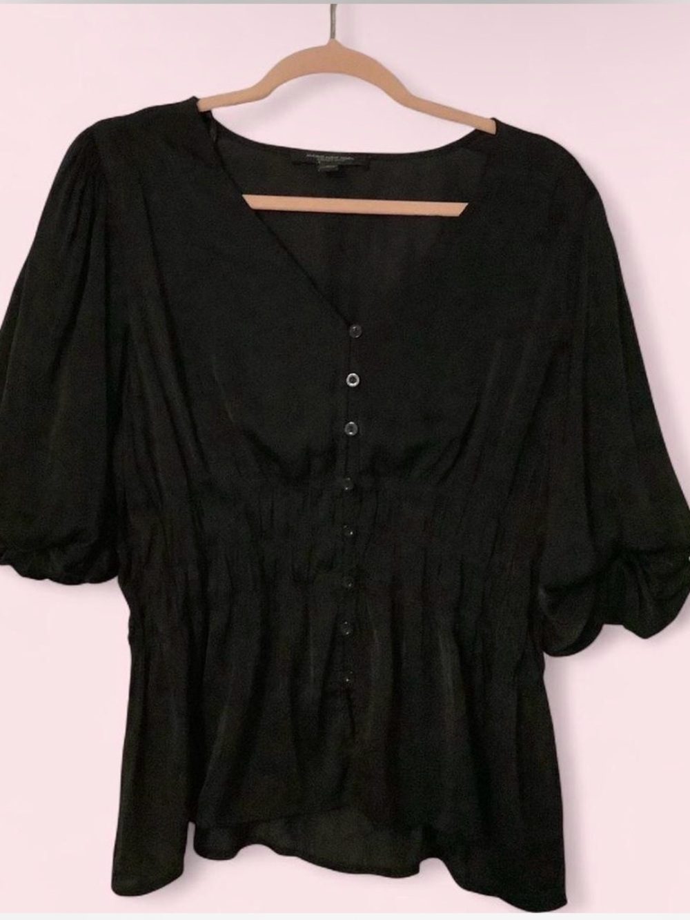 Marc New York Black Button-Front Peasant Blouse